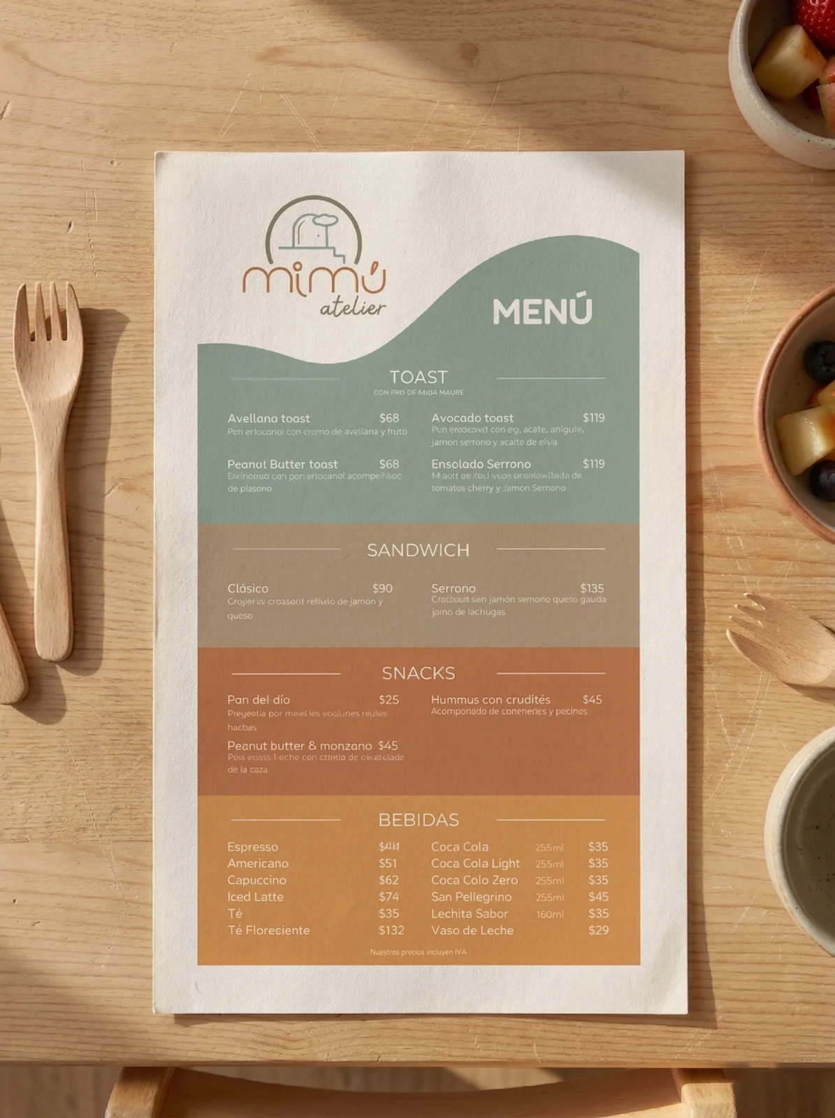 Menukaart voor Mimu Atelier